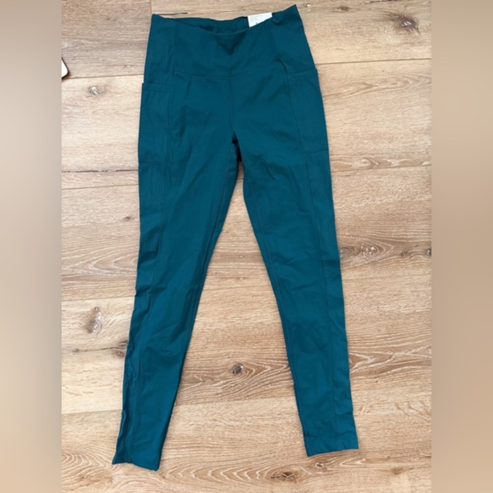 Mondetta High Rise Ribbed Panel Leggings‎ Green Small NWT 28” Inseam